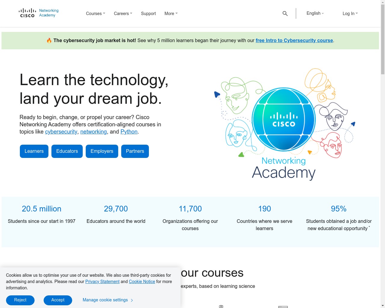 Изображение скриншота сайта - Один з найкращих сайтів, на якому можна знайти інформацію про мережі комп'ютери та зв'язок, це Cisco Networking Academy